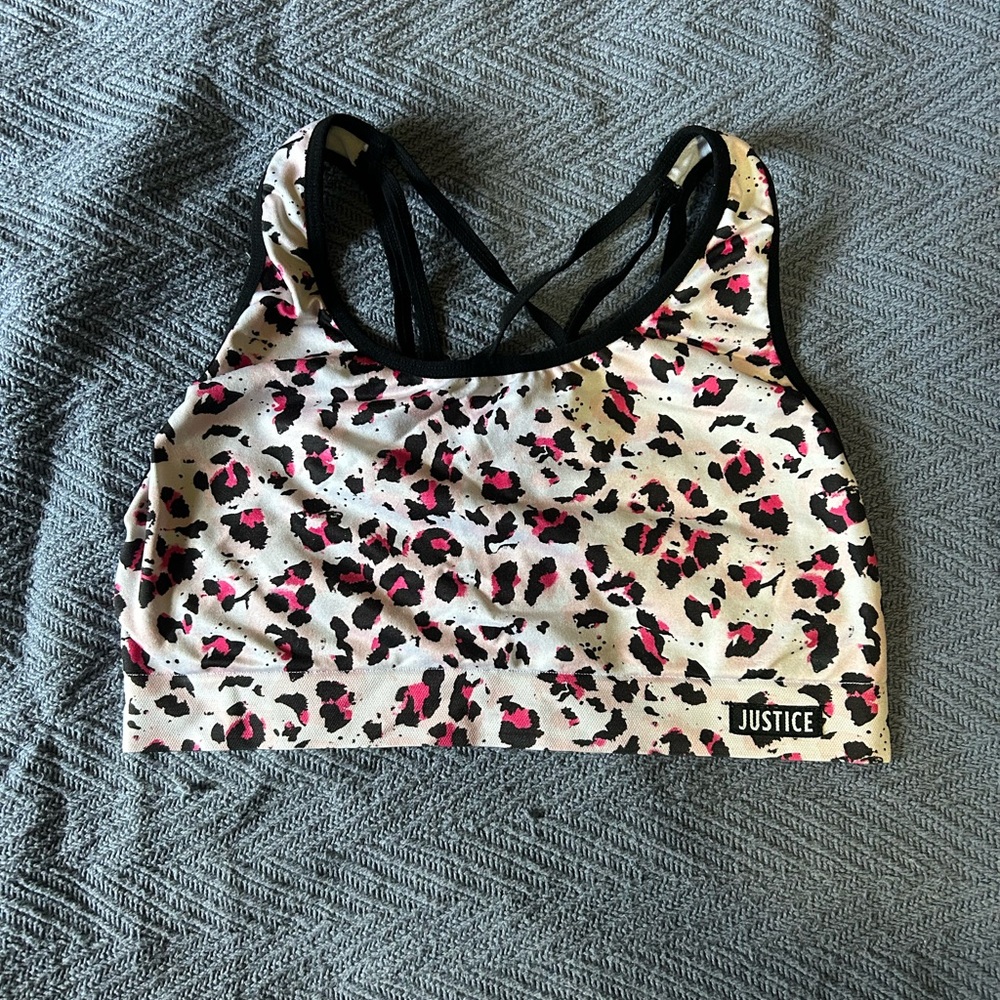 Justice Leopard pink Print Sports Bra